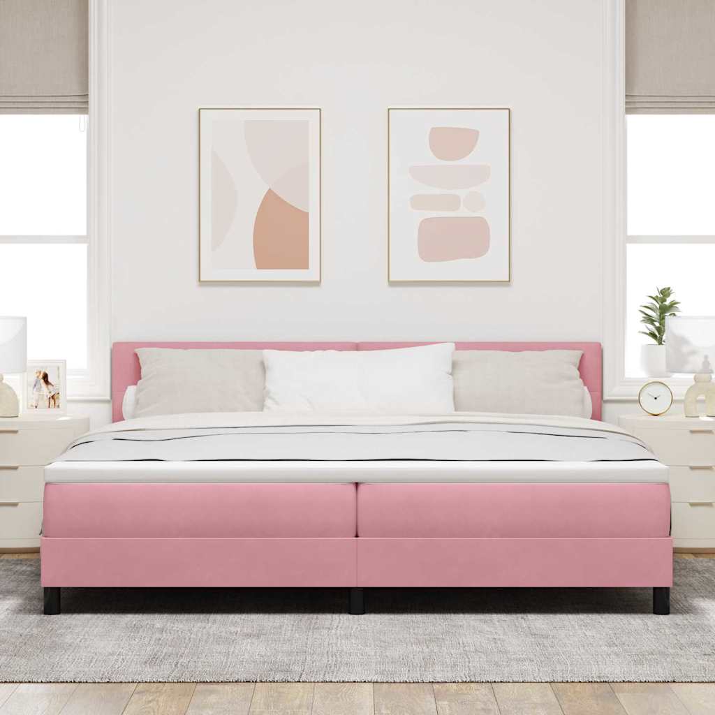 Letto a molle con materasso Rosa 200 x 200 cm Velluto