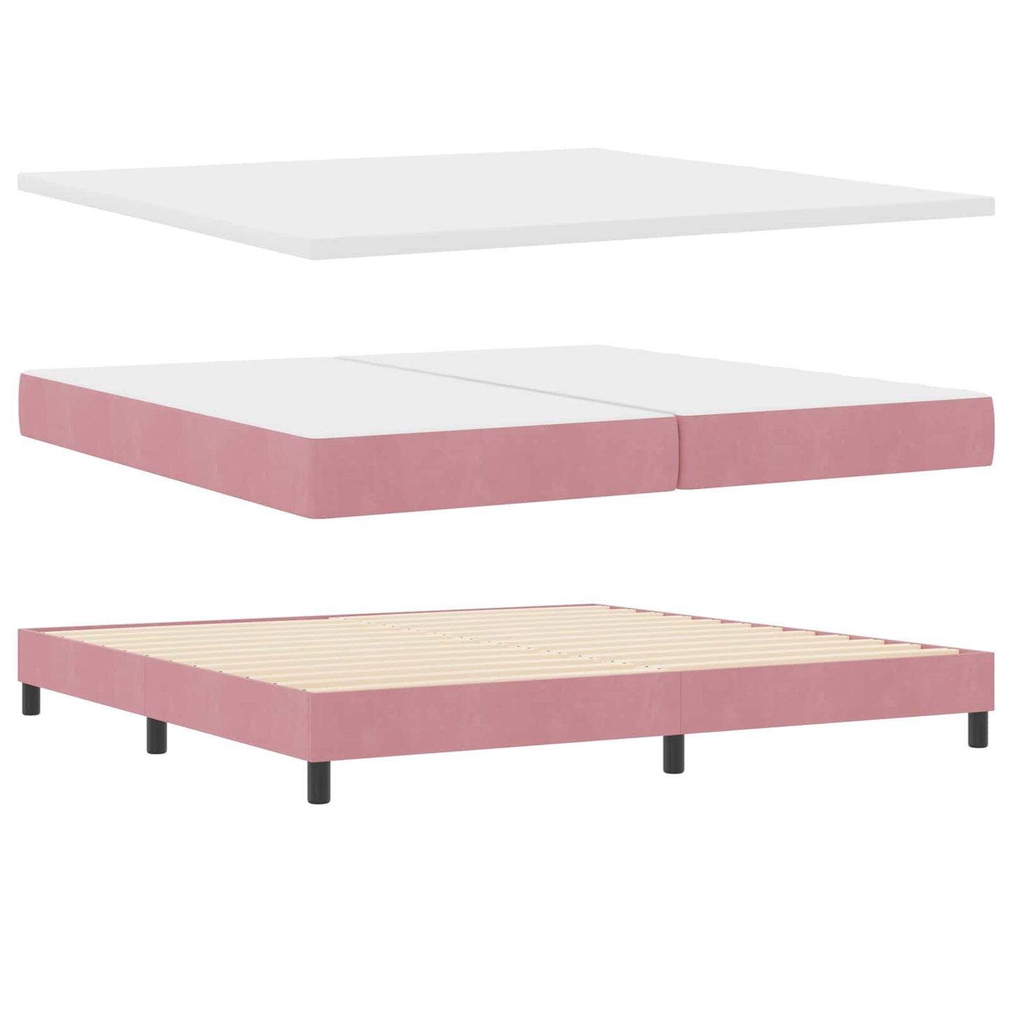 Letto a molle con materasso Rosa 200 x 200 cm Velluto