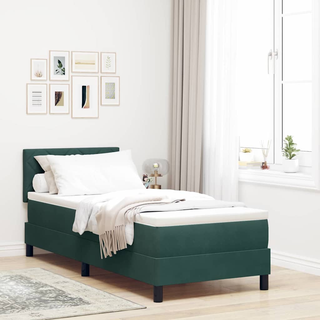 Letto a molle con materasso Verde Scuro 80 x 200 cm Velluto