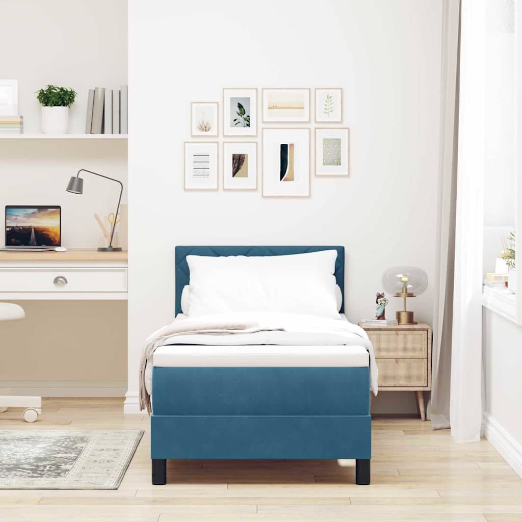 Letto a molle con testiera Blu Scuro 80 x 200 cm Velluto