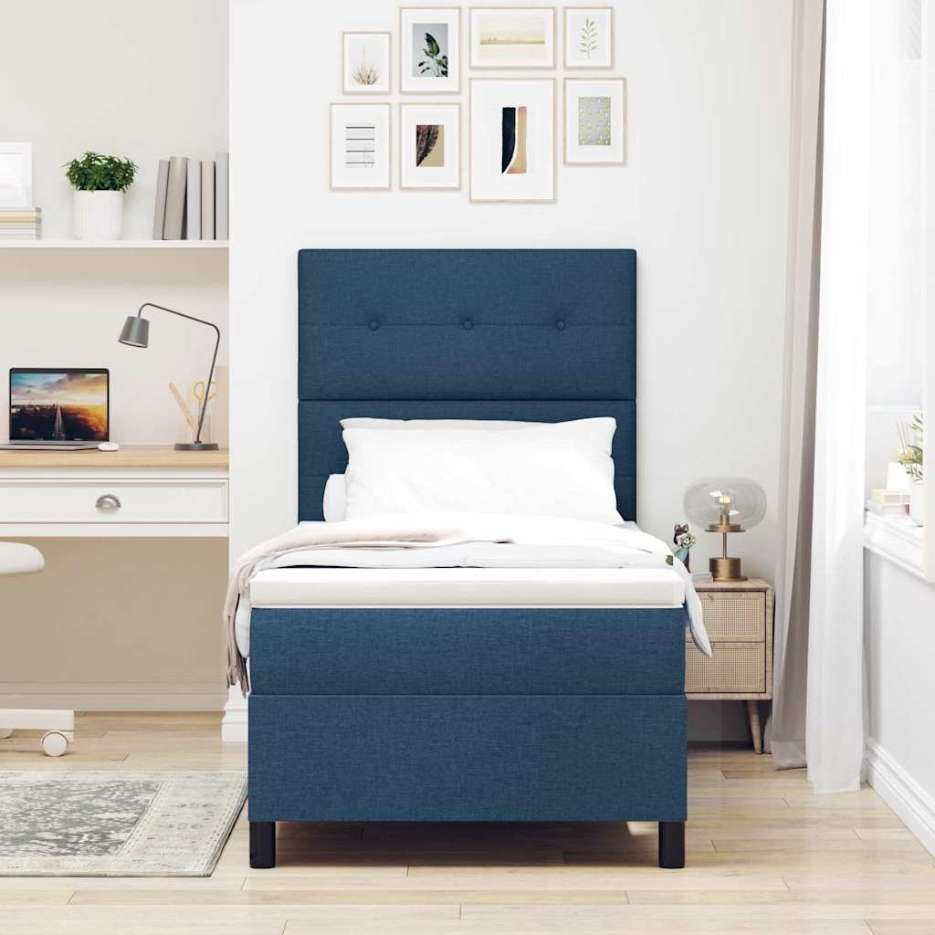 Letto a molle con cuscino con testiera Blu 100 x 200 cm Tessuto | homemem39
