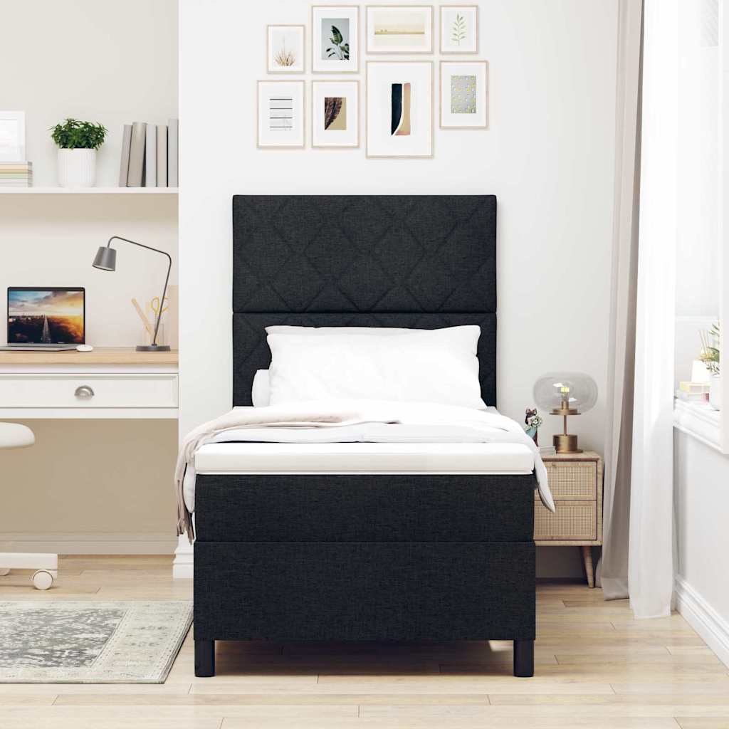 Letto a molle con testiera Nero 90 x 200 cm Tessuto | homemem39