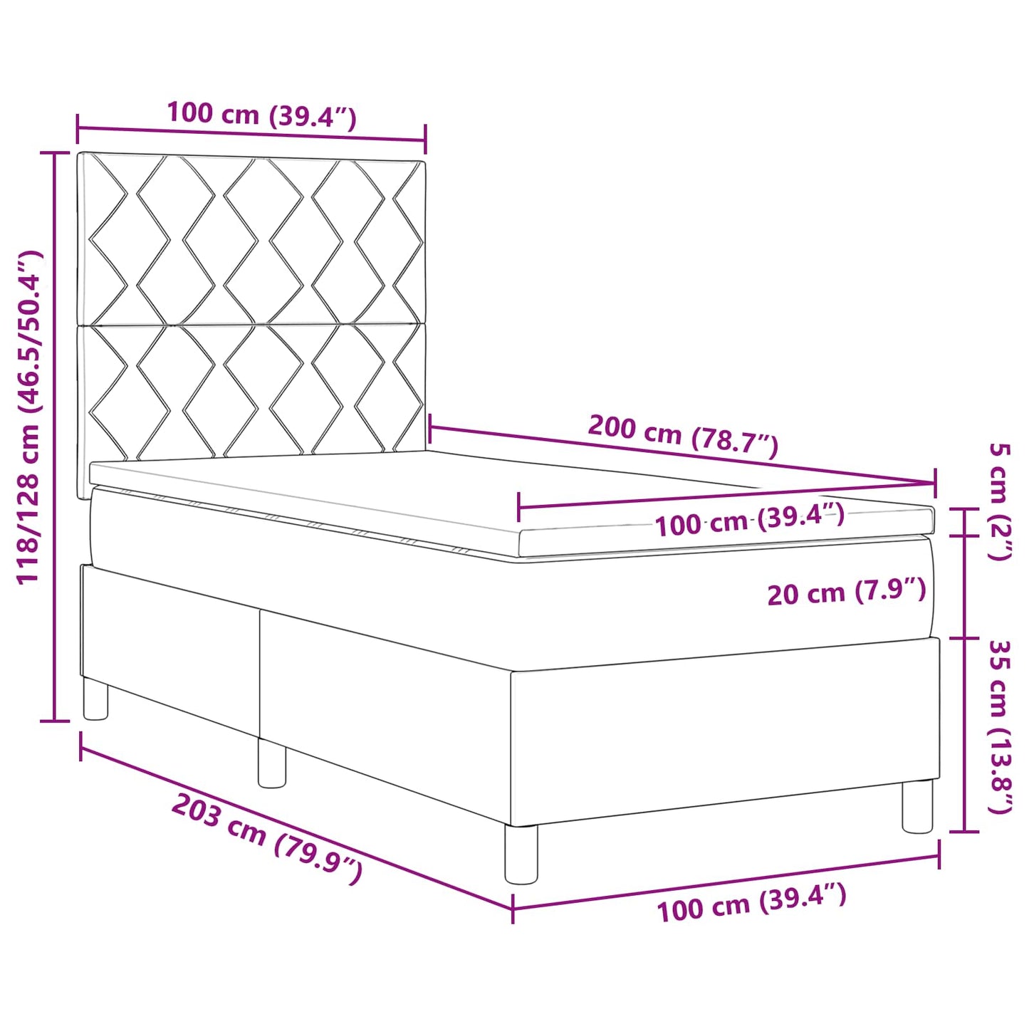 Letto a molle con materasso Crema 100 x 200 cm Tessuto