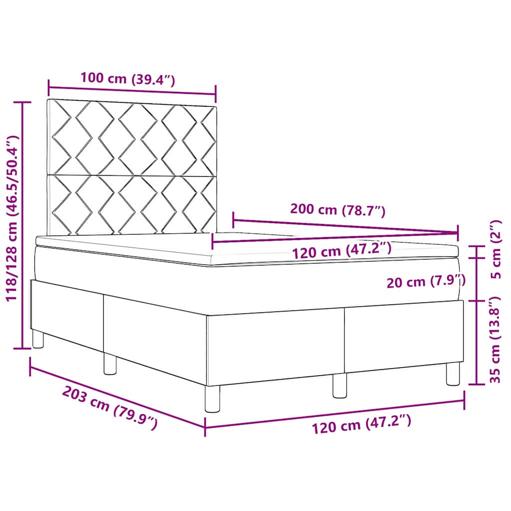 Letto a molle con materasso Marrone Scuro 120 x 200 cm Tessuto | homemem39