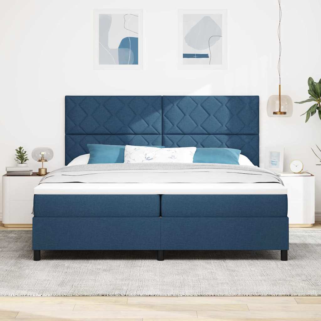 Letto a molle con testiera Blu 200 x 200 cm Tessuto