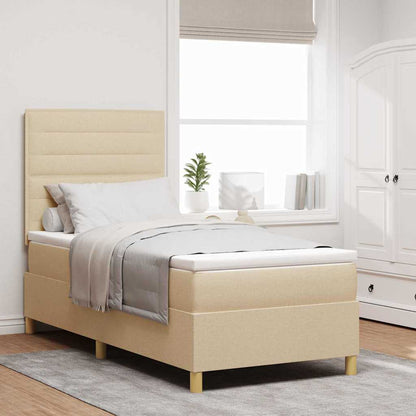 Letto a molle con materasso Crema 90 x 190 cm Tessuto