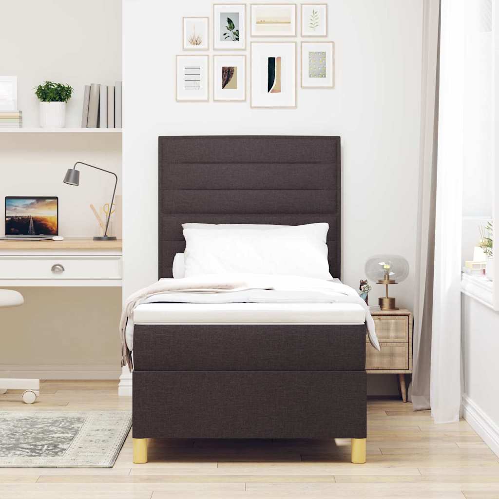 Letto a molle con materasso Marrone Scuro 100 x 200 cm Tessuto | homemem39
