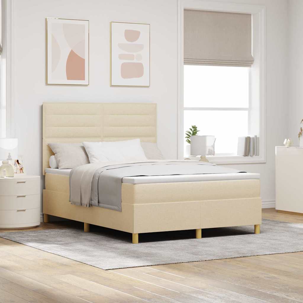 Letto a molle con materasso Crema 140 x 190 cm Tessuto | homemem39