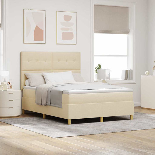 Letto a molle con testiera Crema 140 x 190 cm Tessuto | homemem39
