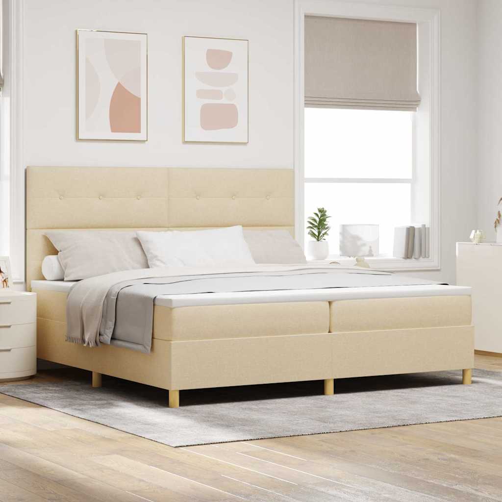 Letto a molle con testiera Crema 200 x 200 cm Tessuto | homemem39