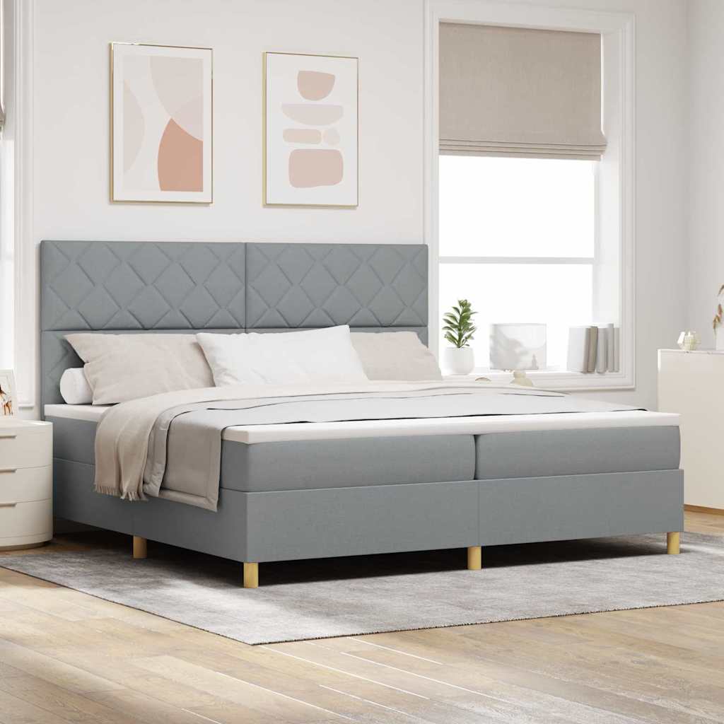 Letto a molle con testiera Grigio chiaro 200 x 200 cm Tessuto | homemem39