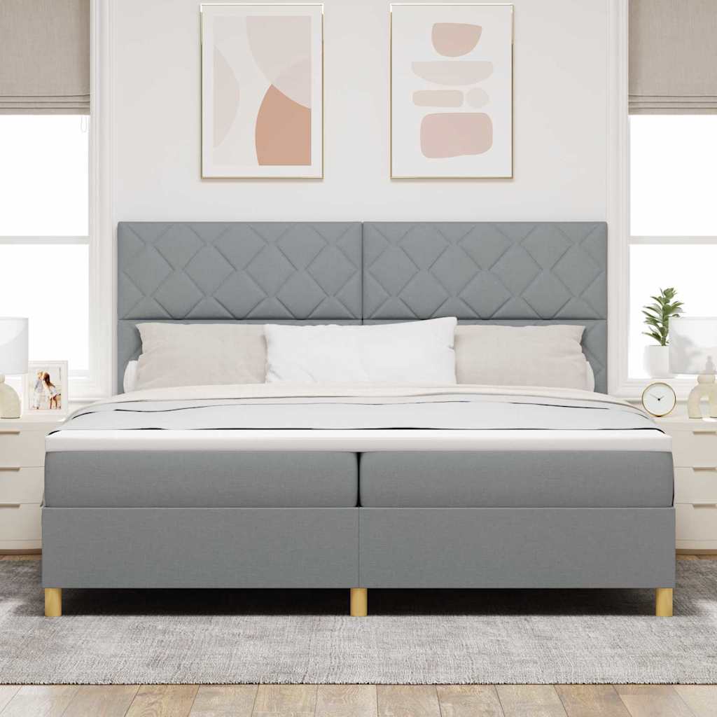 Letto a molle con testiera Grigio chiaro 200 x 200 cm Tessuto | homemem39