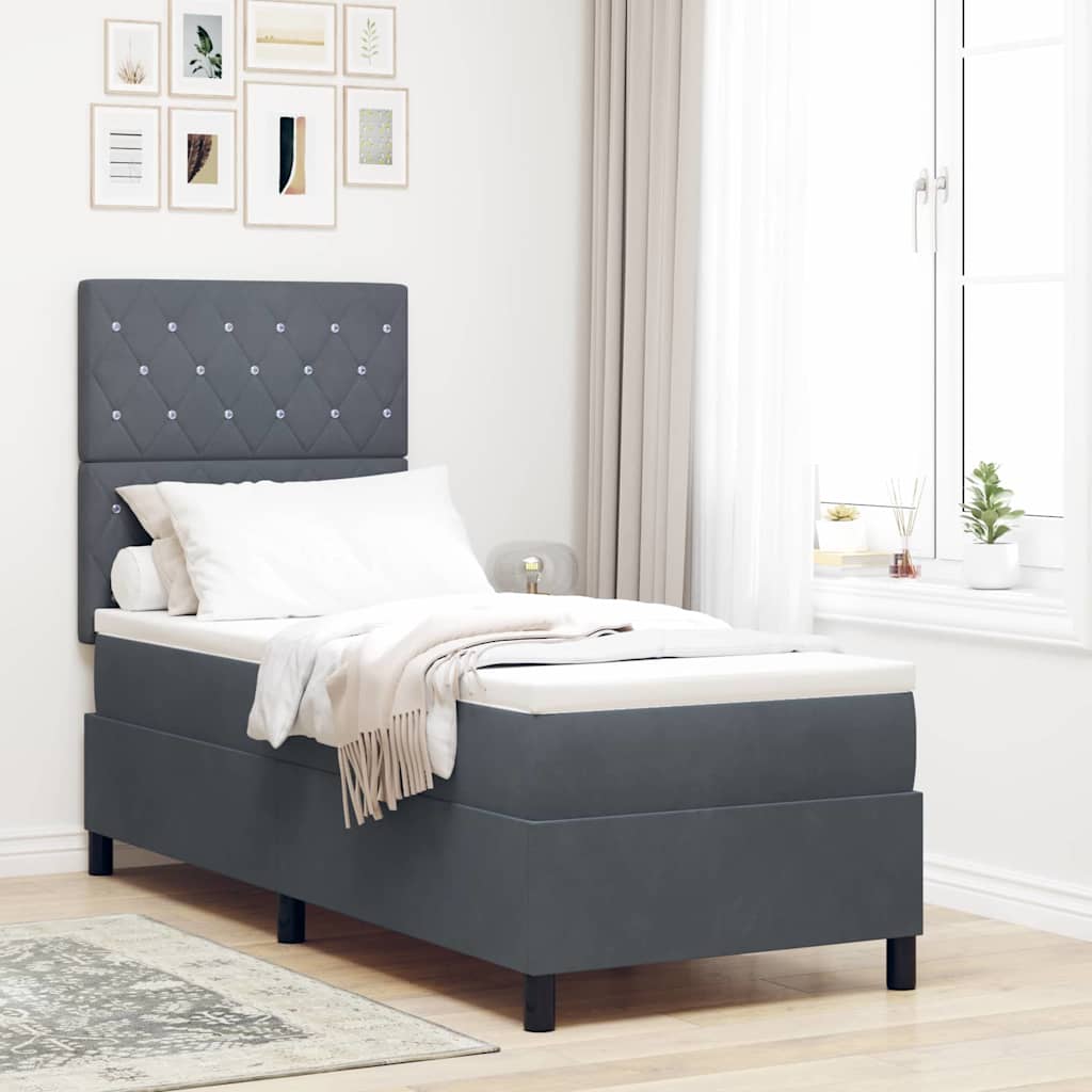 Letto a molle con materasso Grigio scuro 80 x 200 cm Velluto | homemem39
