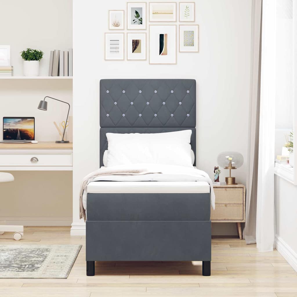 Letto a molle con materasso Grigio scuro 80 x 200 cm Velluto | homemem39