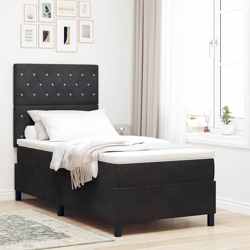 Letto a molle con materasso Nero 90 x 200 cm Velluto