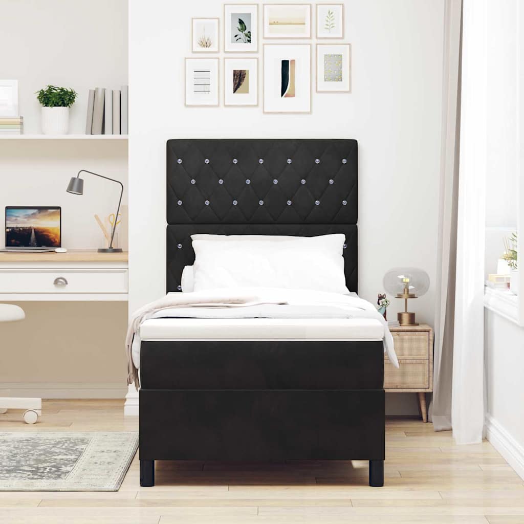 Letto a molle con materasso Nero 90 x 200 cm Velluto