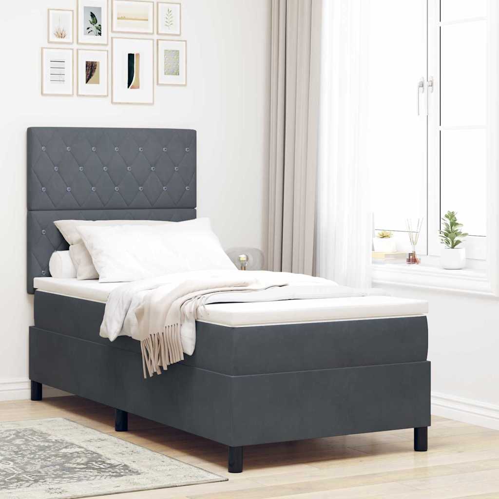Letto a molle con materasso Grigio scuro 100 x 200 cm Velluto | homemem39