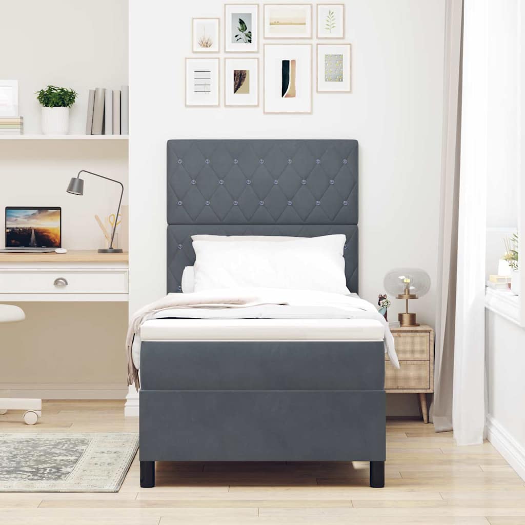 Letto a molle con materasso Grigio scuro 100 x 200 cm Tessuto