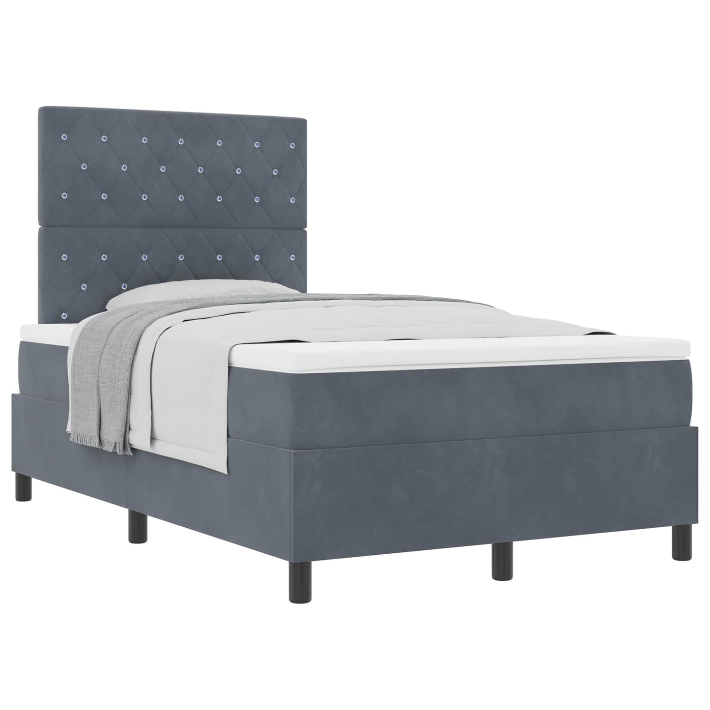 Letto a molle con materasso Grigio scuro 120 x 190 cm Velluto