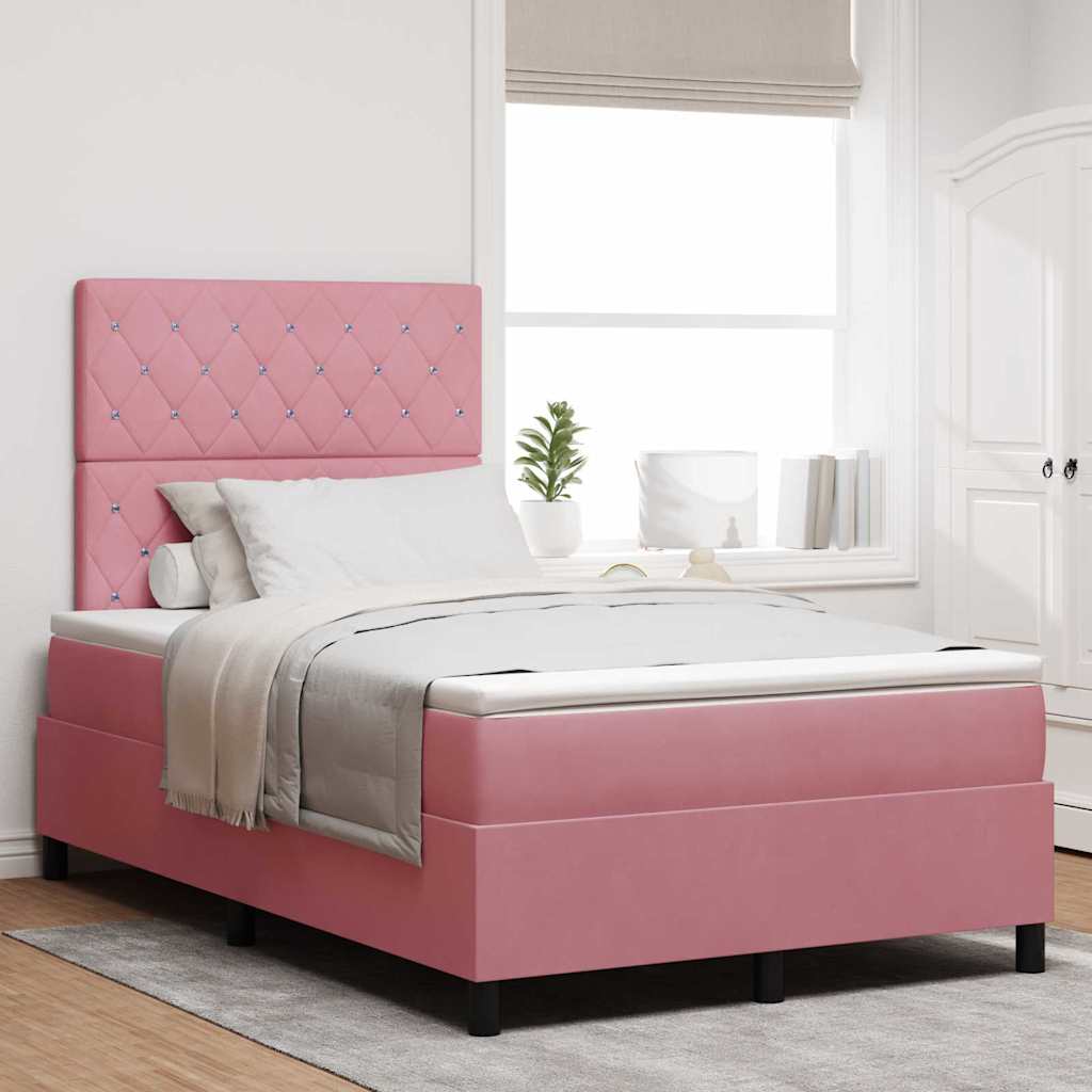 Letto a molle con materasso Rosa 120 x 200 cm Velluto