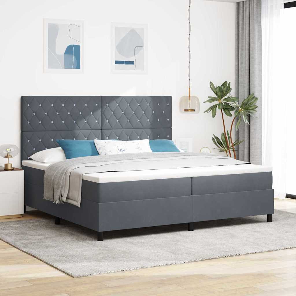 Letto a molle con materasso Grigio scuro 200 x 200 cm Velluto