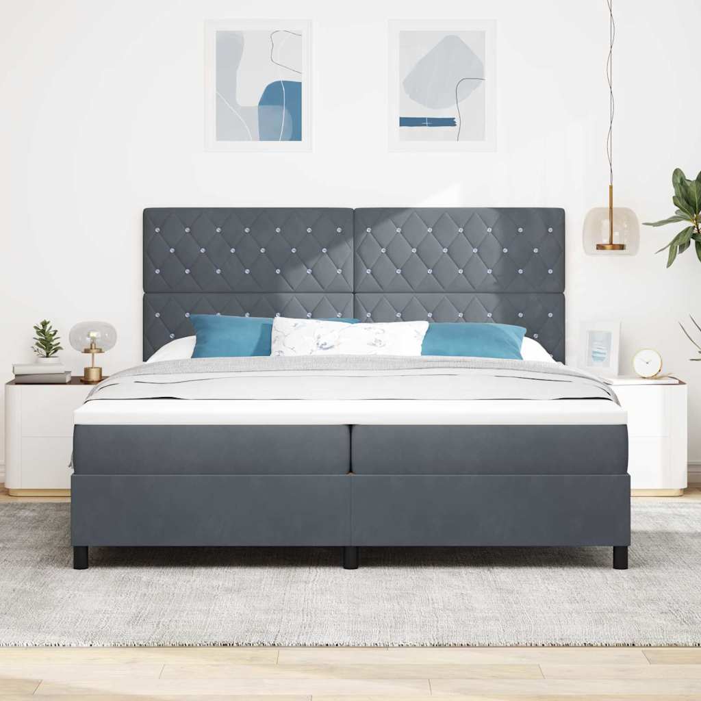 Letto a molle con materasso Grigio scuro 200 x 200 cm Velluto
