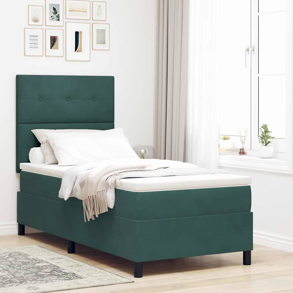 Letto a molle con materasso Verde Scuro 90 x 200 cm Tessuto