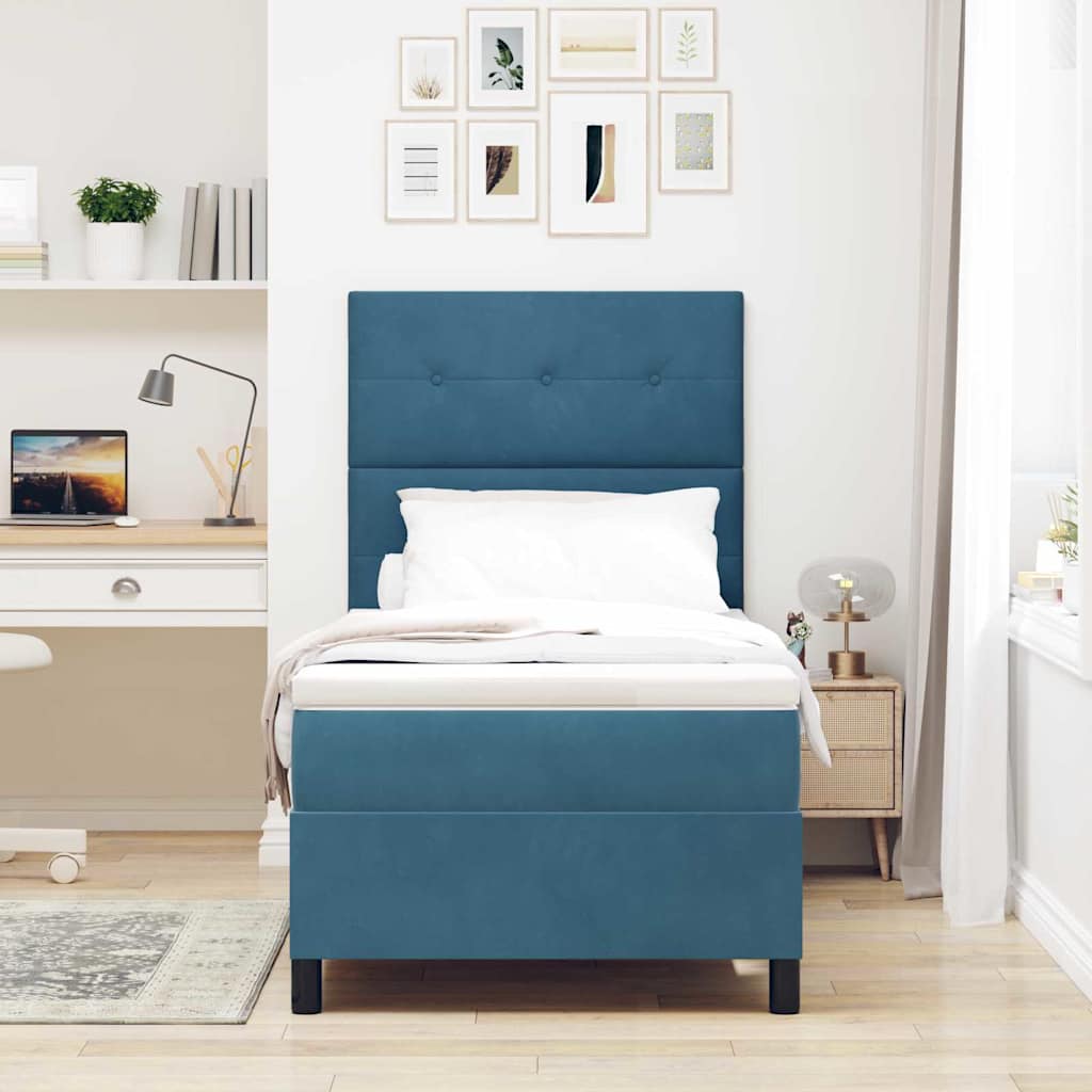 Letto a molle con testiera Blu Scuro 90 x 200 cm Velluto | homemem39