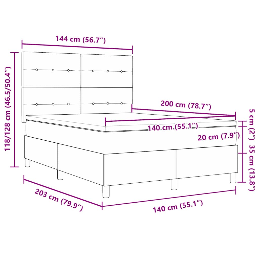 Letto a molle con materasso Blu Scuro 140 x 200 cm Velluto | homemem39
