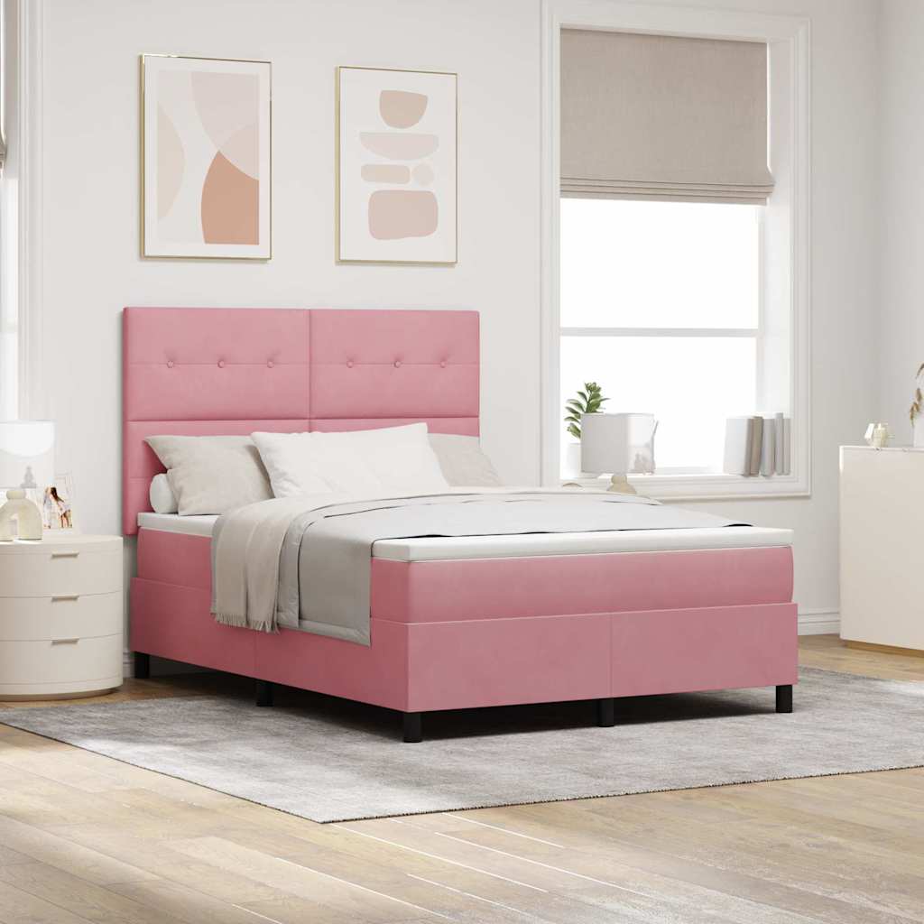 Letto a molle con materasso Rosa 140 x 200 cm Velluto | homemem39