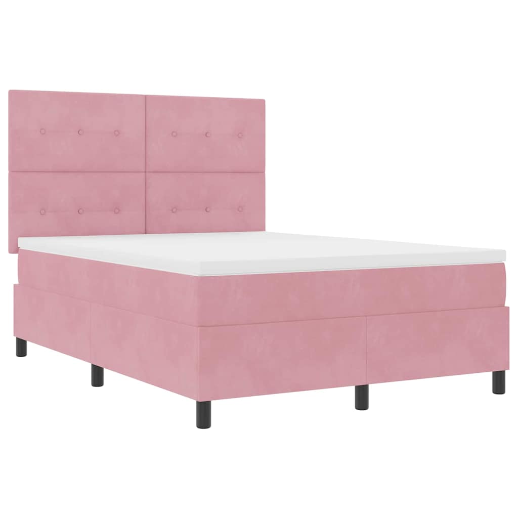 Letto a molle con materasso Rosa 140 x 200 cm Velluto | homemem39