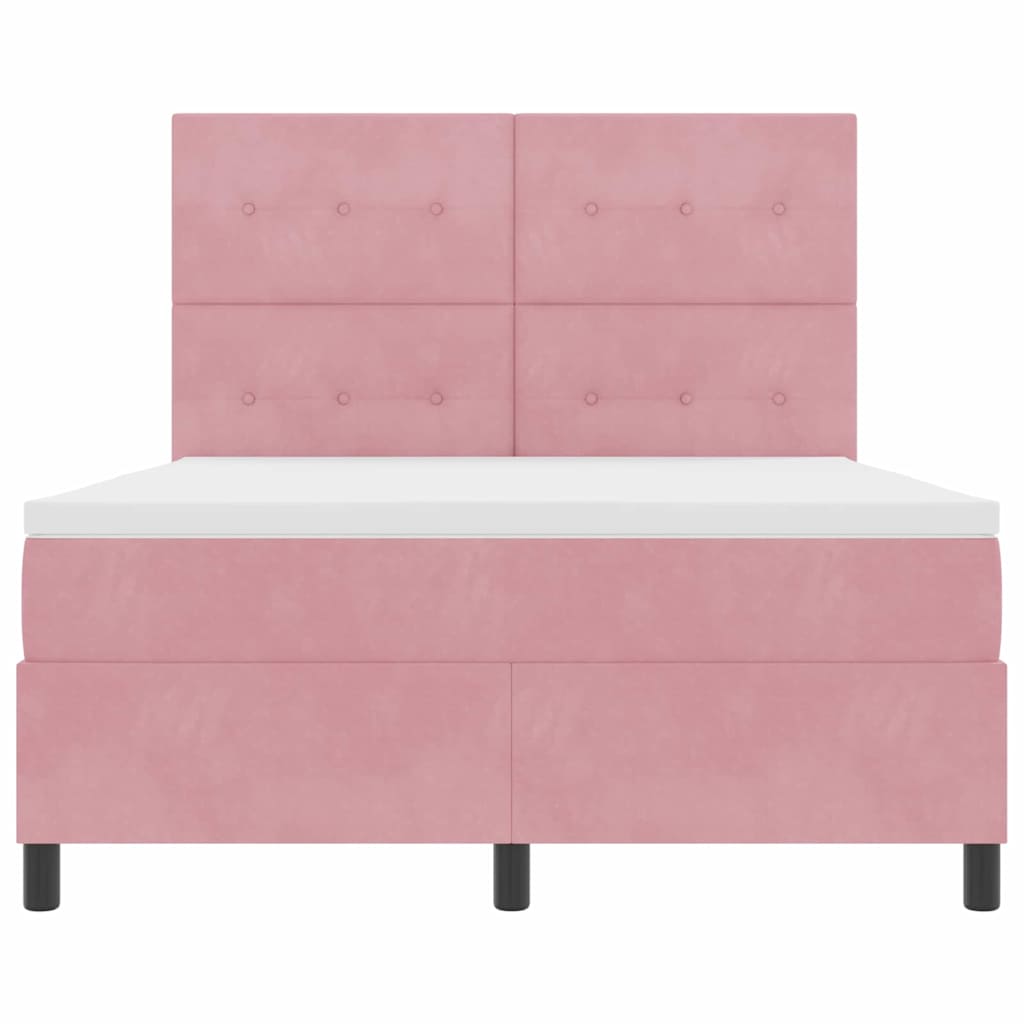 Letto a molle con materasso Rosa 140 x 200 cm Velluto | homemem39