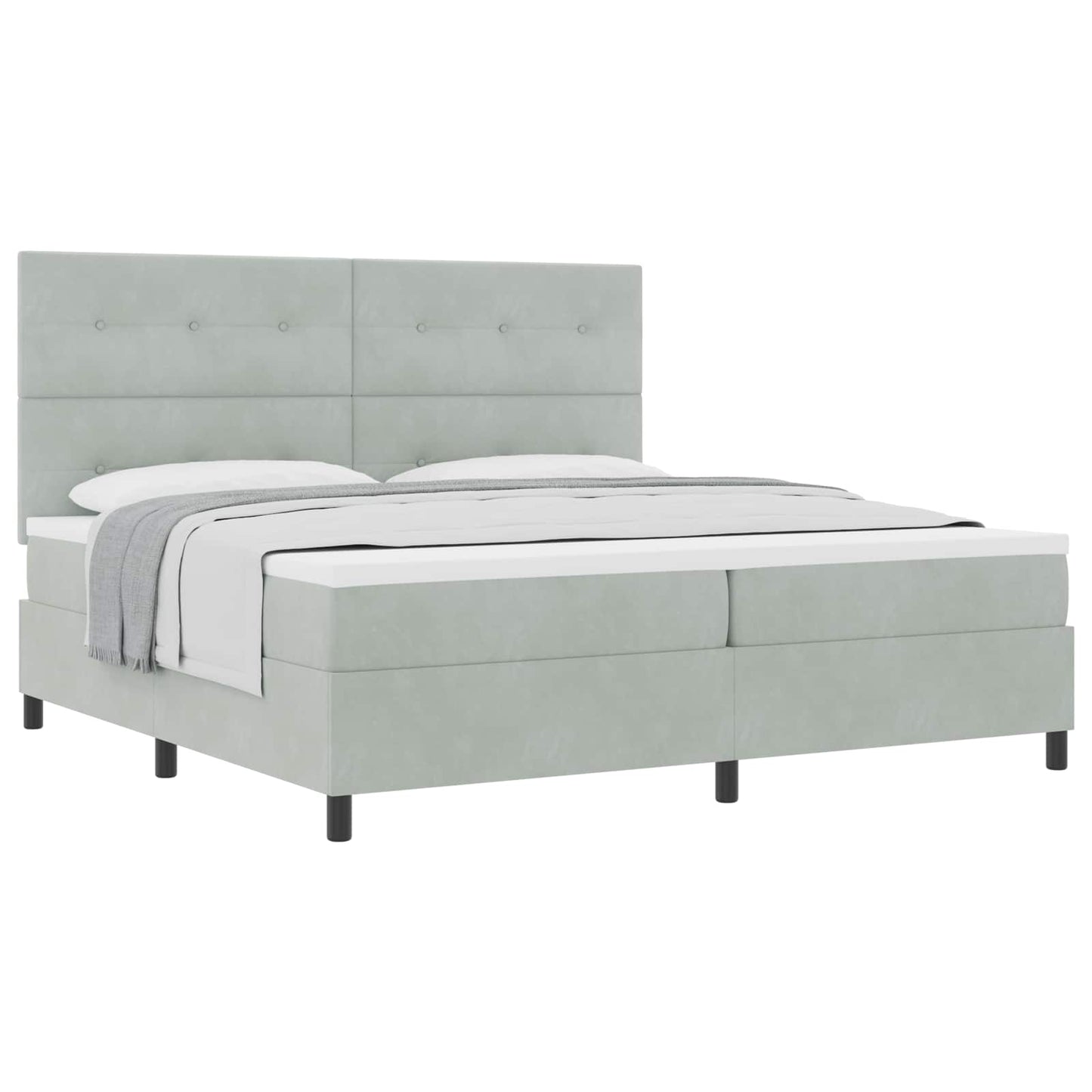 Letto a molle con testiera Grigio chiaro 200 x 200 cm Velluto