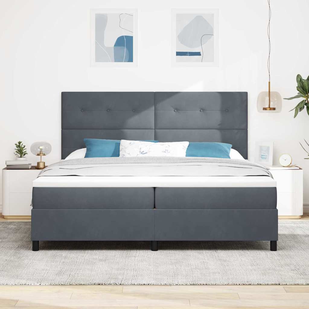 Letto a molle con materasso Grigio scuro 200 x 200 cm Velluto | homemem39