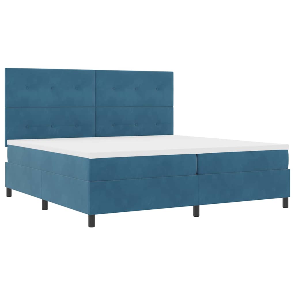 Letto a molle con testiera Blu Scuro 200 x 200 cm Velluto