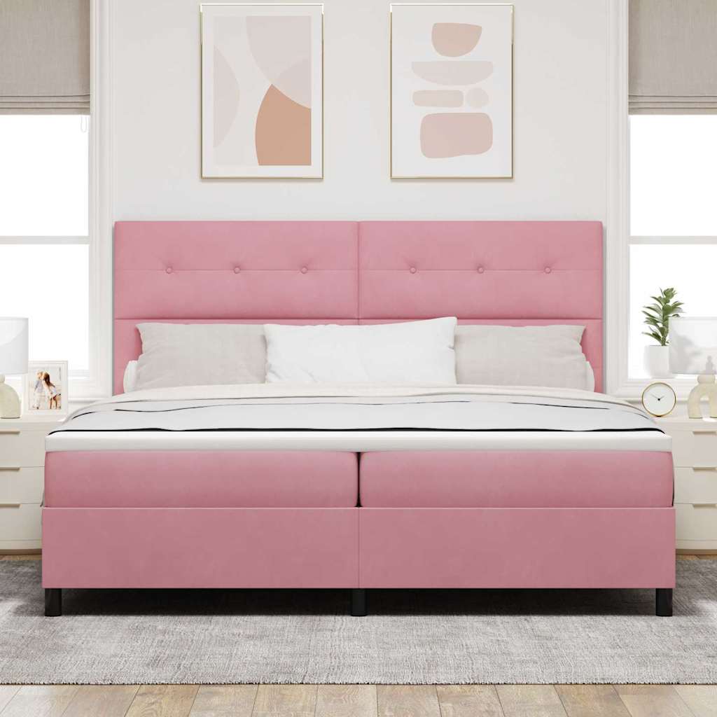 Letto a molle con testiera Rosa 200 x 200 cm Velluto | homemem39