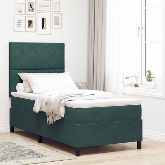 Letto a molle con materasso Verde Scuro 90 x 200 cm Tessuto