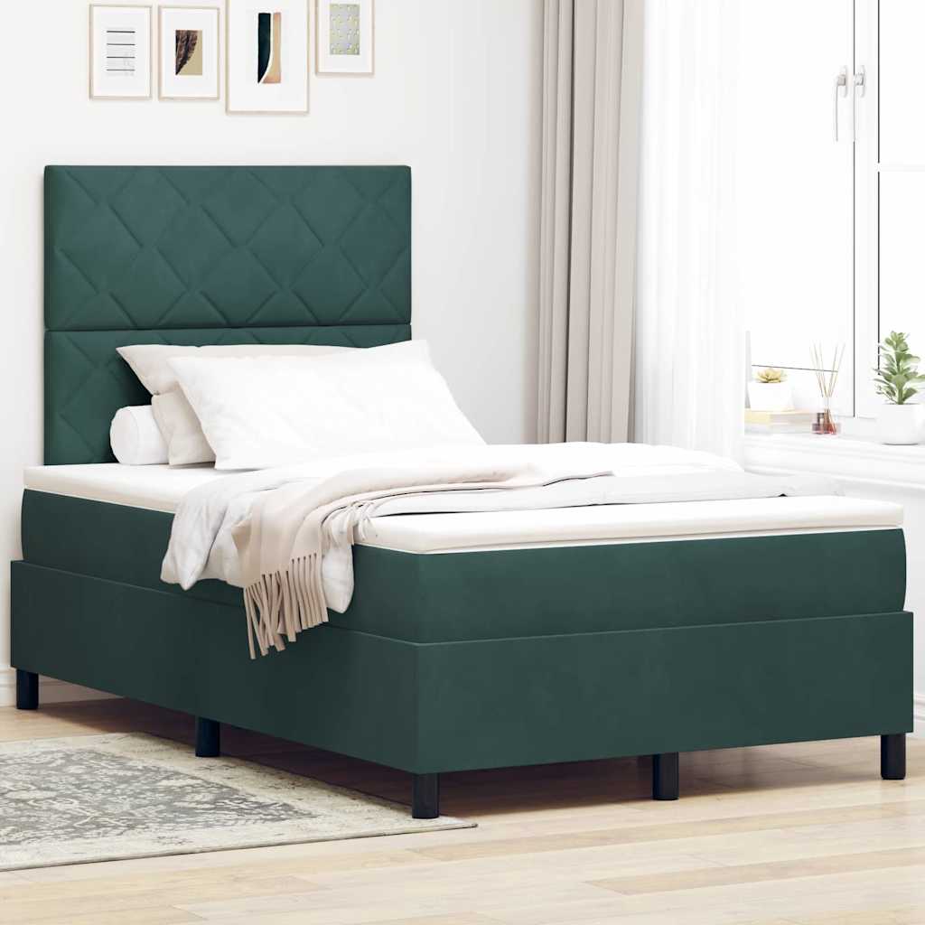 Letto a molle con materasso Verde Scuro 120 x 200 cm Tessuto
