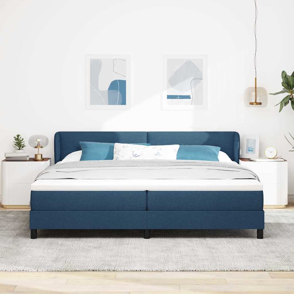 Letto a molle con testiera Blu 200 x 200 cm Tessuto | homemem39