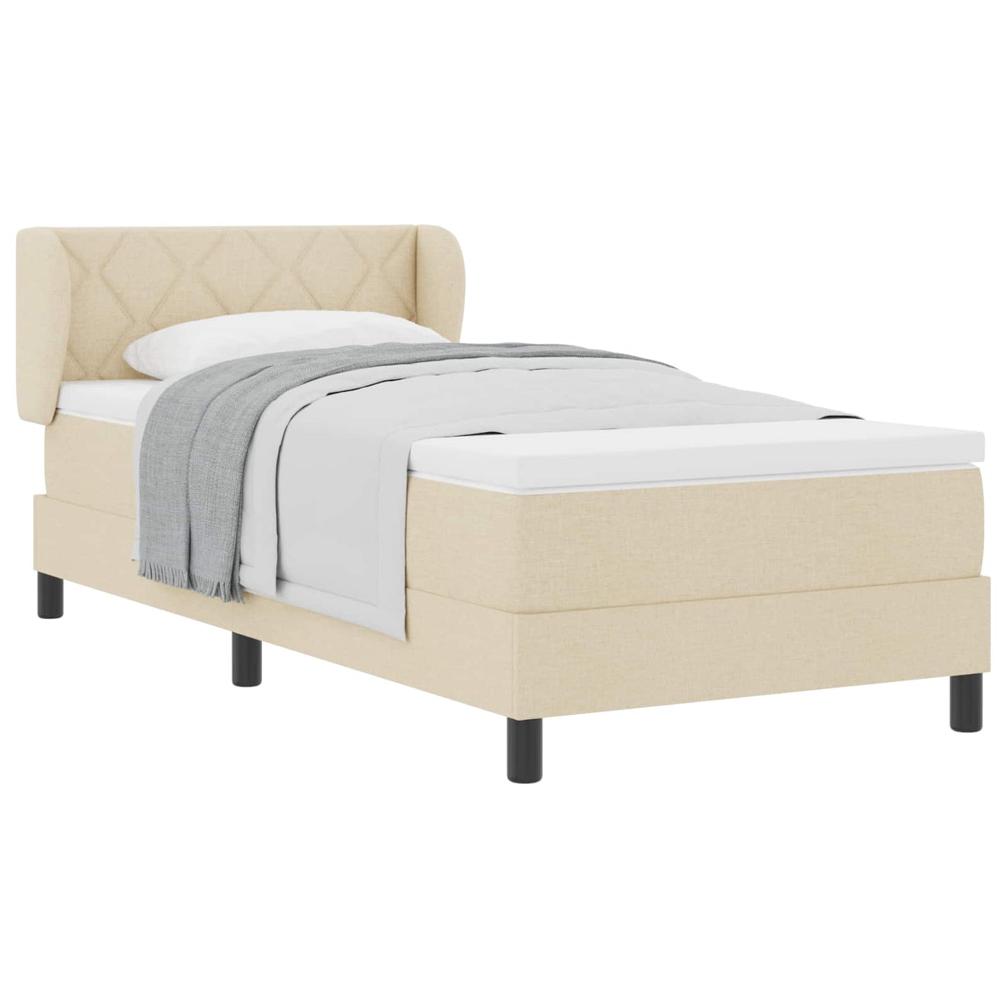 Letto a molle con materasso Crema 90 x 190 cm Tessuto