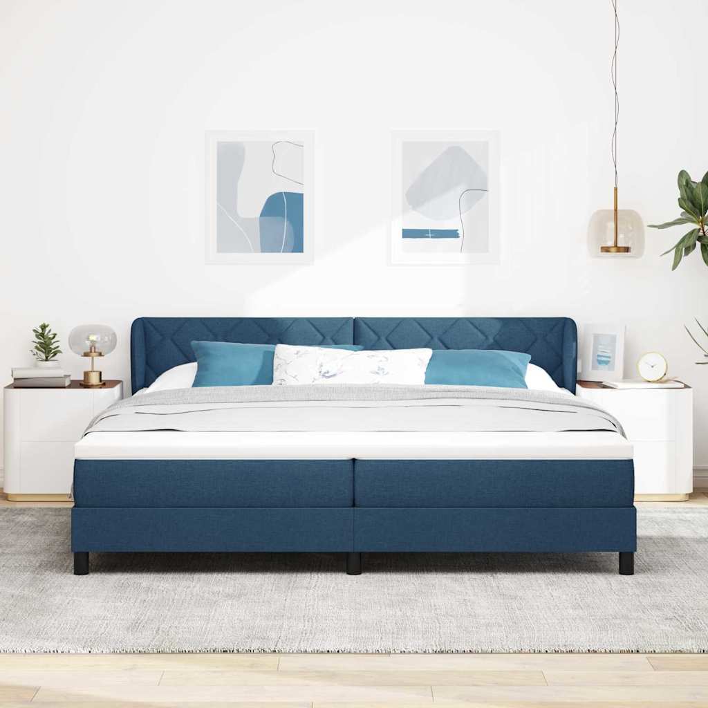 Letto a molle con testiera Blu 200 x 200 cm Tessuto | homemem39