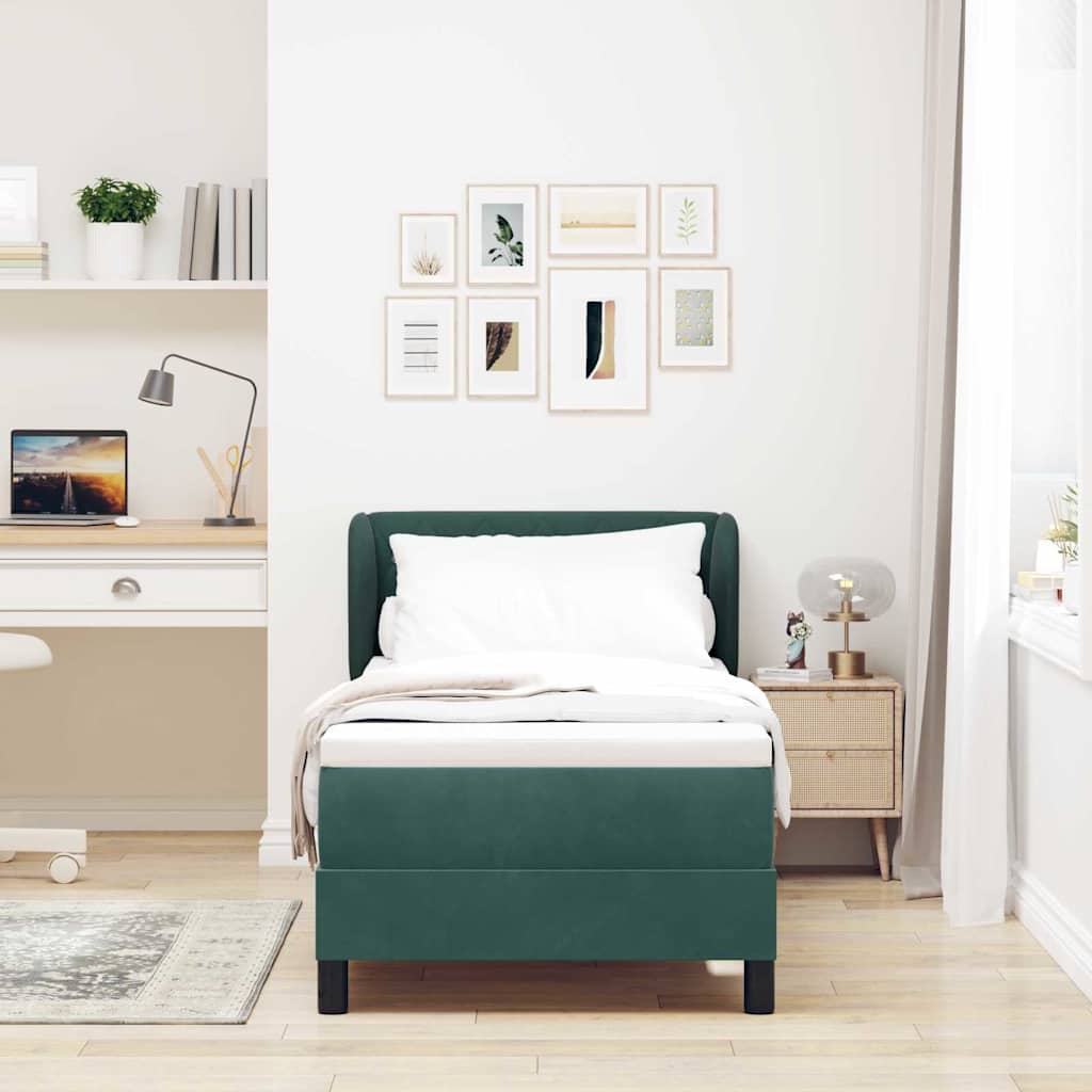 Letto a molle con testiera Verde scuro 80 x 200 cm Velluto | homemem39