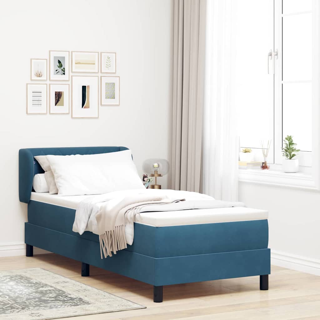 Letto a molle con testiera Blu scuro 80 x 200 cm Velluto