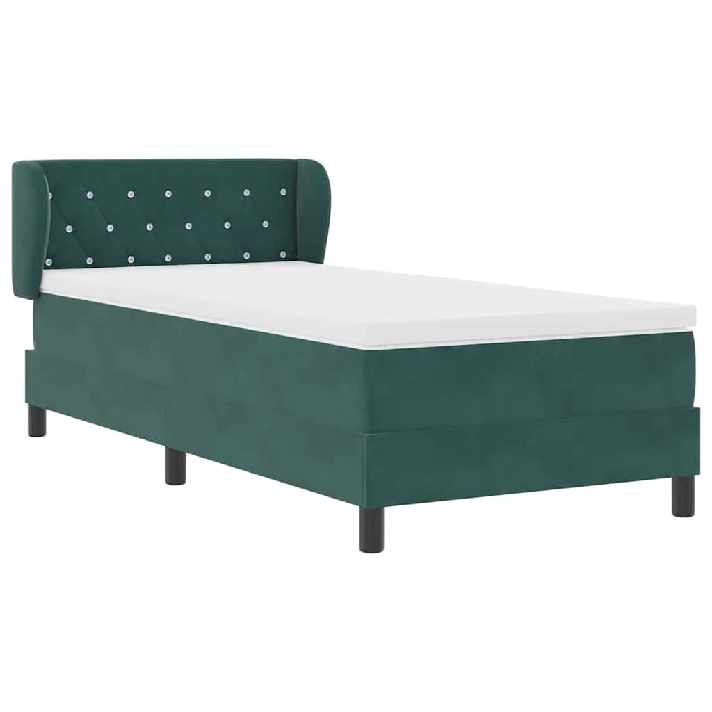 Letto a molle con materasso Verde scuro 90 x 190 cm Velluto