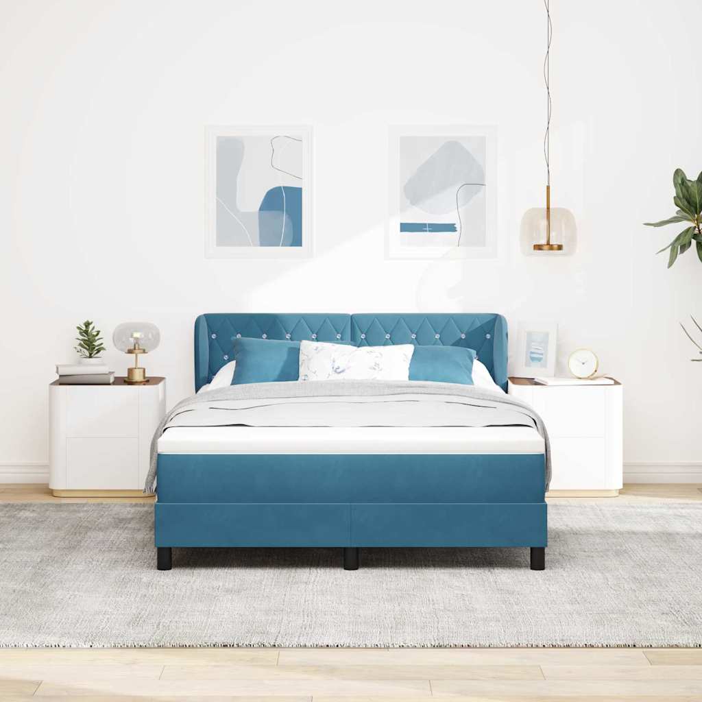 Letto a molle con testiera Blu scuro 160 x 200 cm Velluto | homemem39