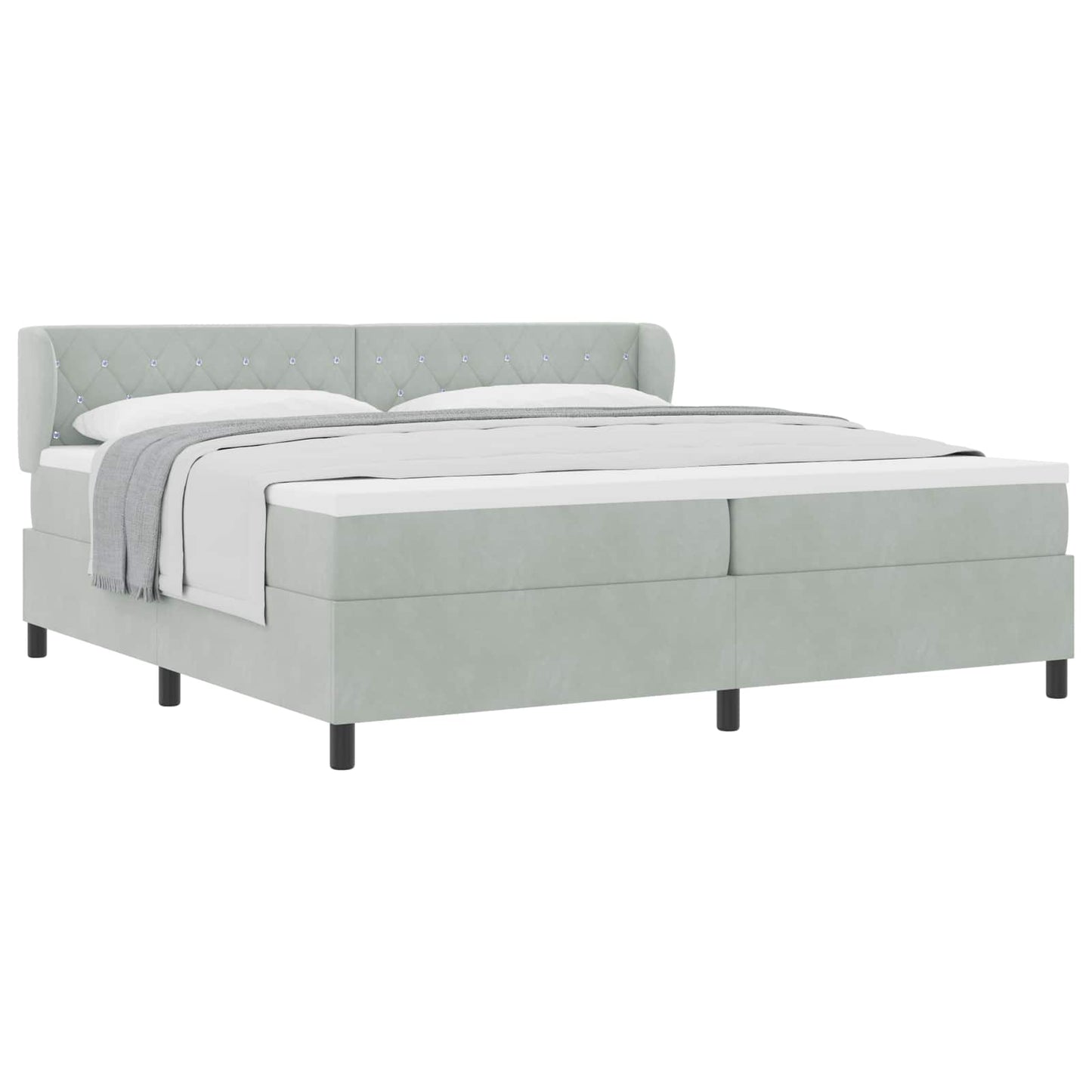 Letto a molle con materasso Grigio chiaro 200 x 200 cm Velluto | homemem39