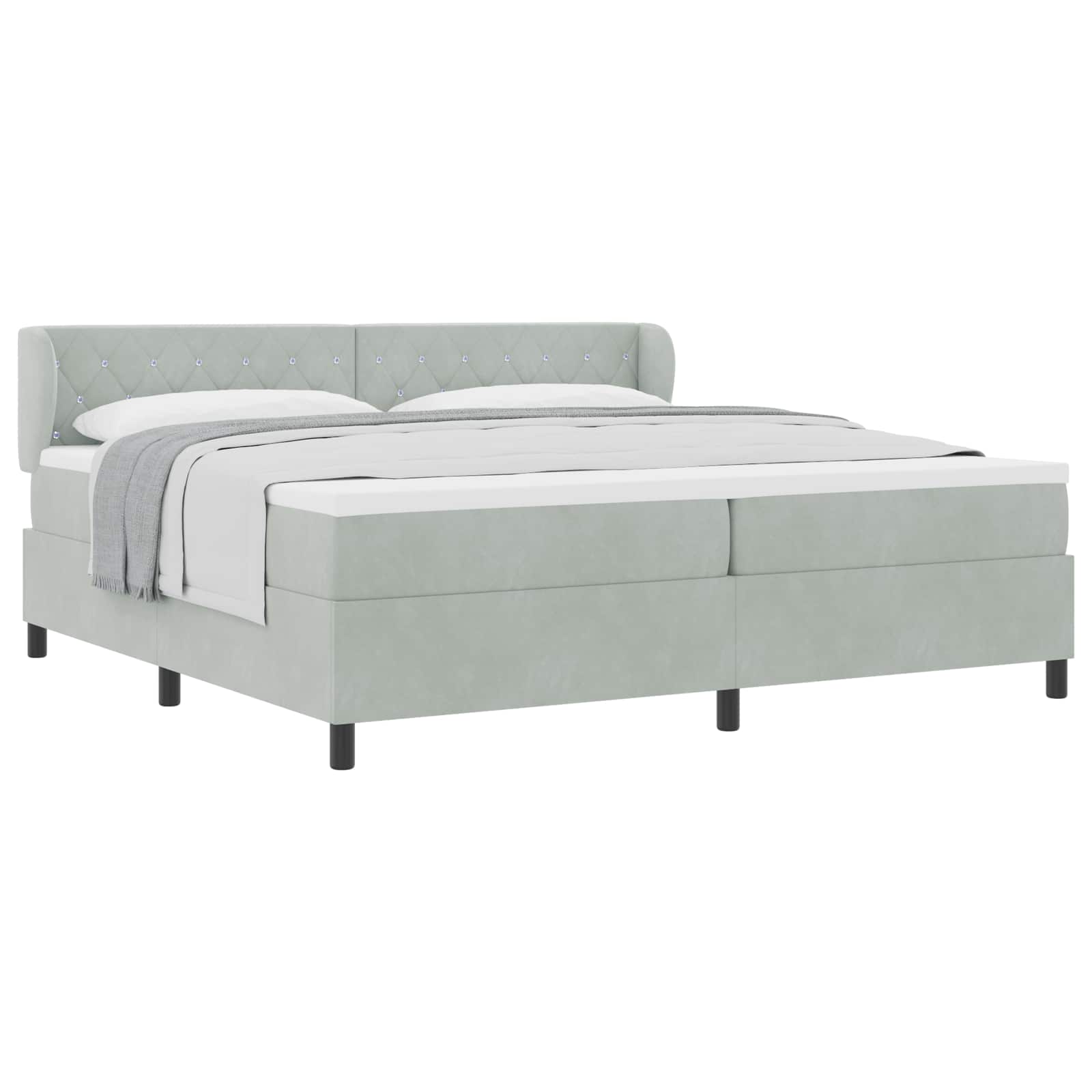 Letto a molle con materasso Grigio chiaro 200 x 200 cm Velluto | homemem39