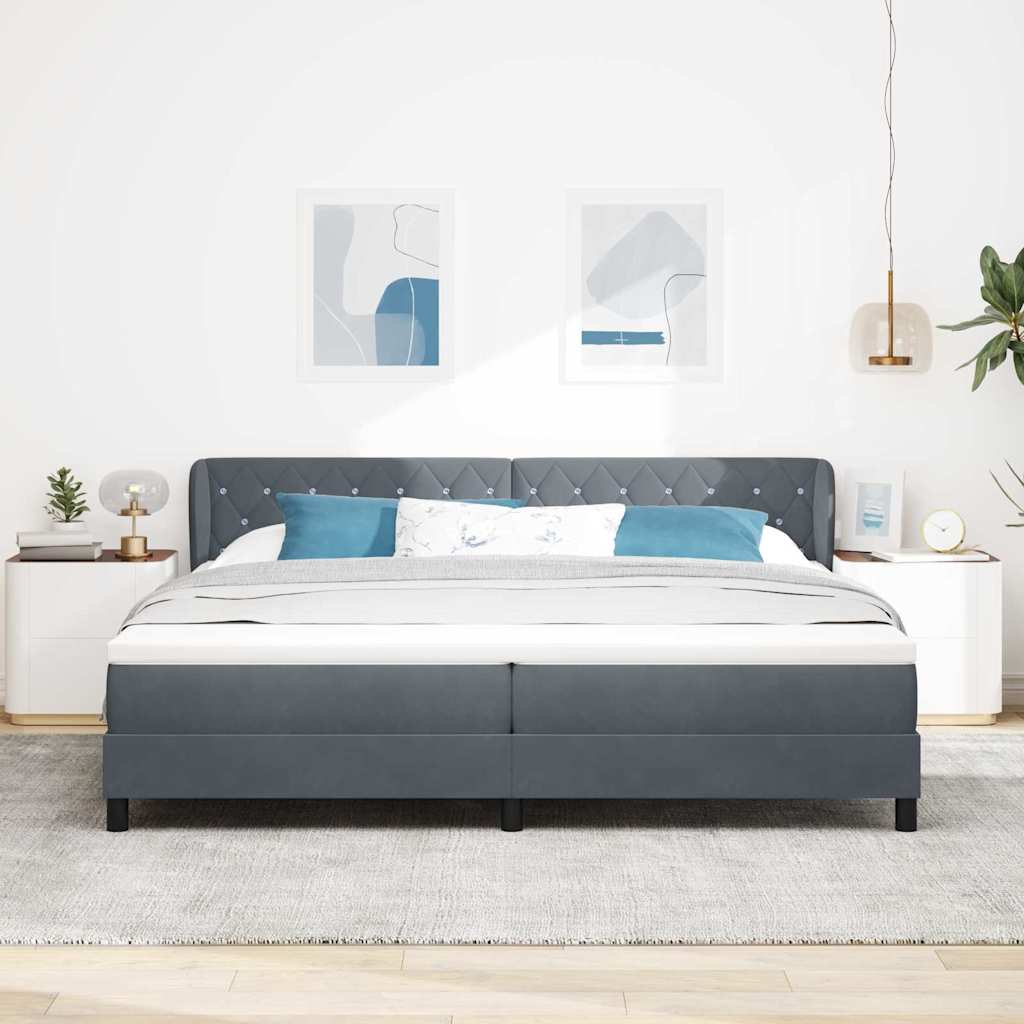 Letto a molle con materasso Grigio scuro 200 x 200 cm Velluto