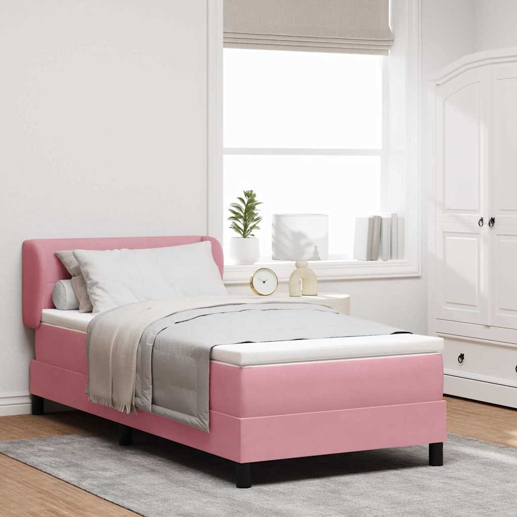 Letto a molle con materasso Rosa 100 x 200 cm Velluto