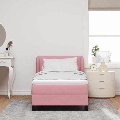 Letto a molle con materasso Rosa 100 x 200 cm Velluto